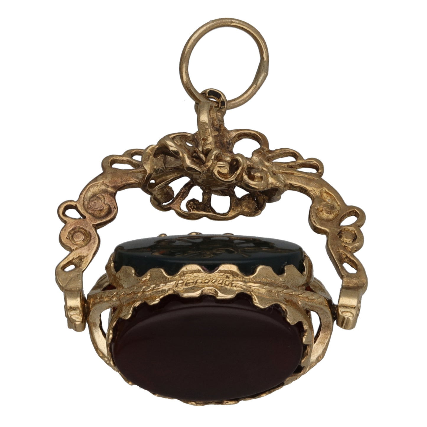 9ct Gold Bloodstone, Carnelian & Onyx Fob Pendant