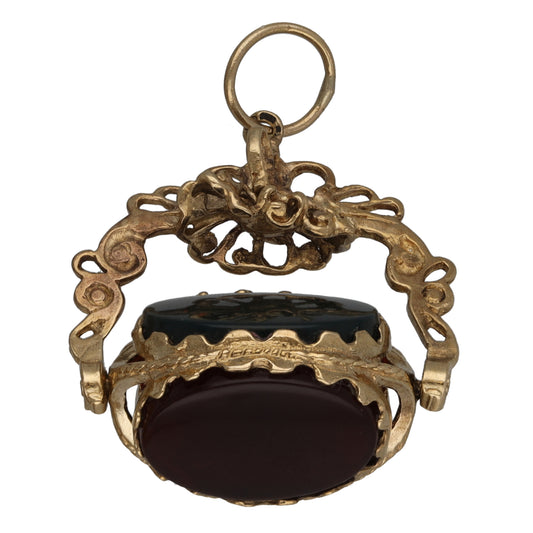 9ct Gold Bloodstone, Carnelian & Onyx Fob Pendant