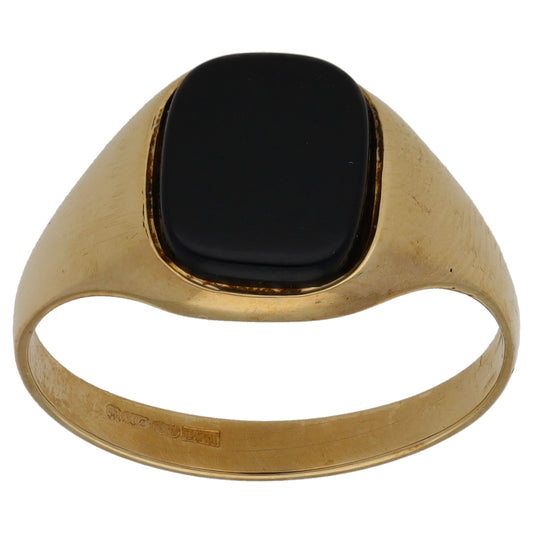 9ct Gold Onyx Plain Single Stone Signet Ring Size O