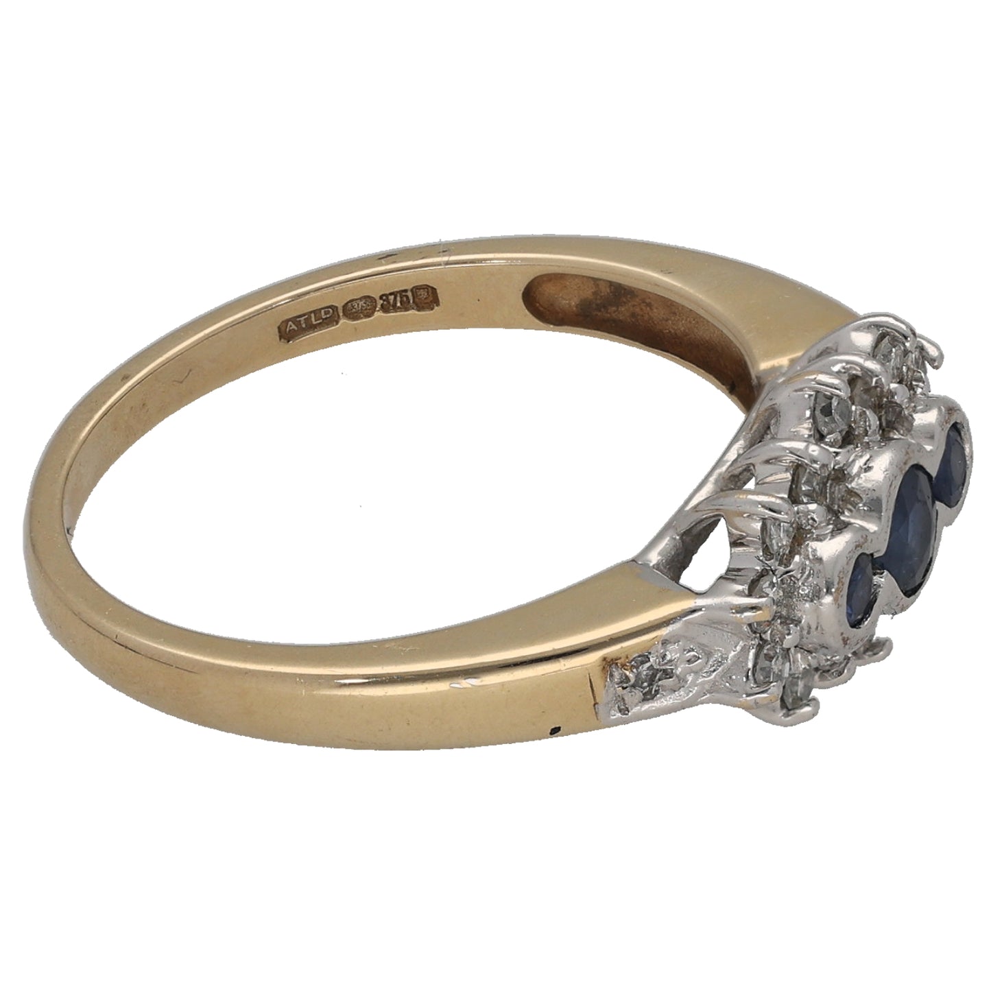 9ct Gold Sapphire & 0.16ct Diamond Dress/Cocktail Ring Size O