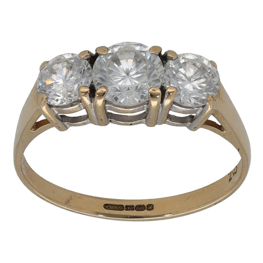 9ct Gold Cubic Zirconia Trilogy Ring Size P