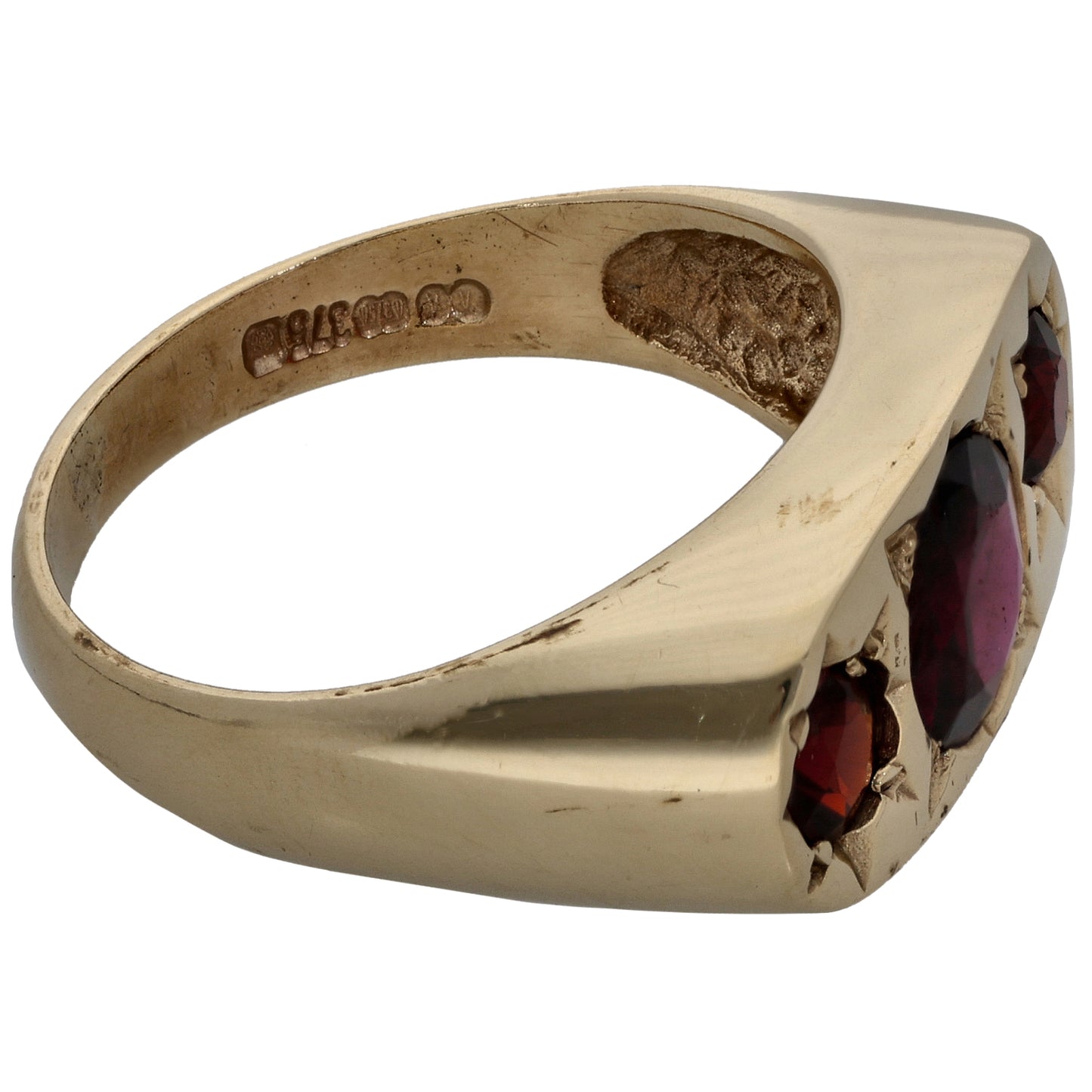 9ct Gold Garnet Trilogy Ring Size P