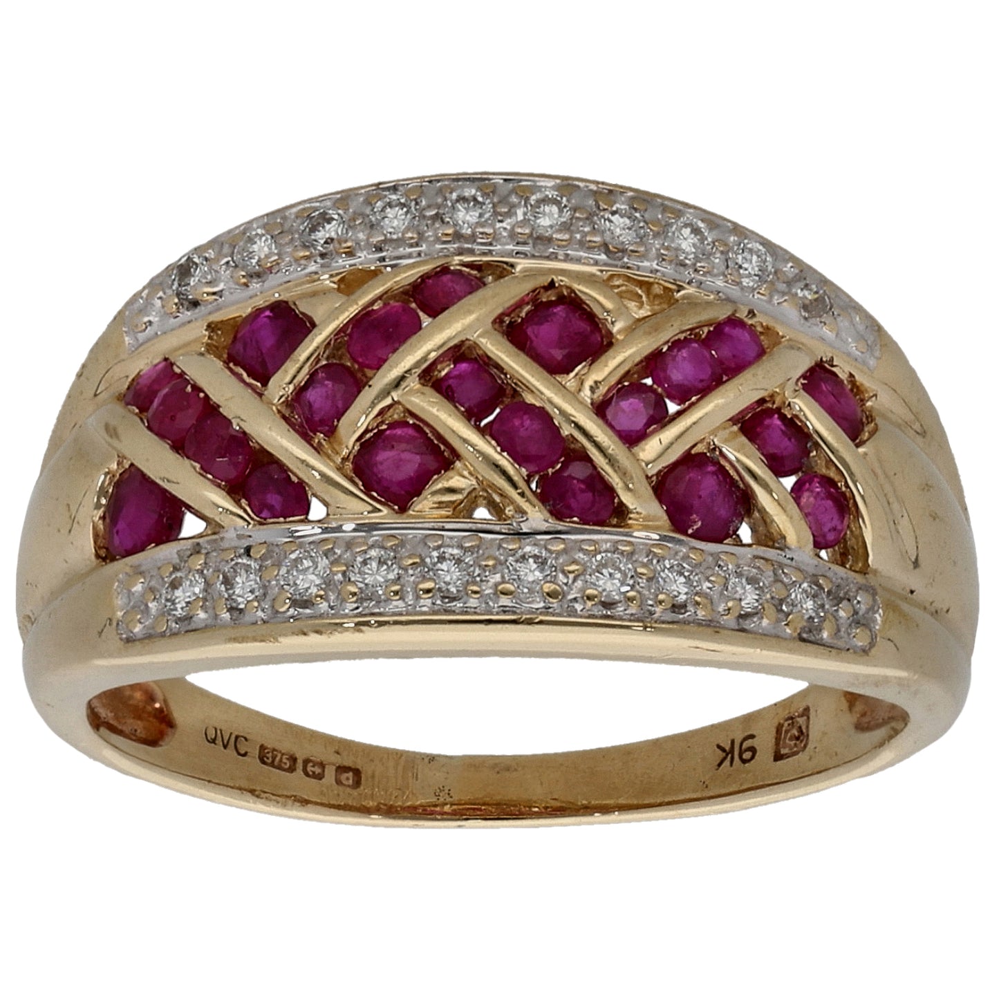 9ct Gold Glass Filled Ruby & 0.10ct Diamond Dress/Cocktail Ring Size L