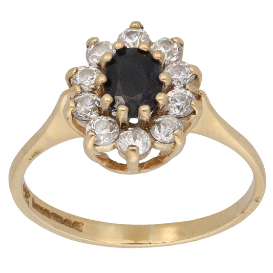 9ct Gold Sapphire & Cubic Zirconia Dress/Cocktail Ring Size K