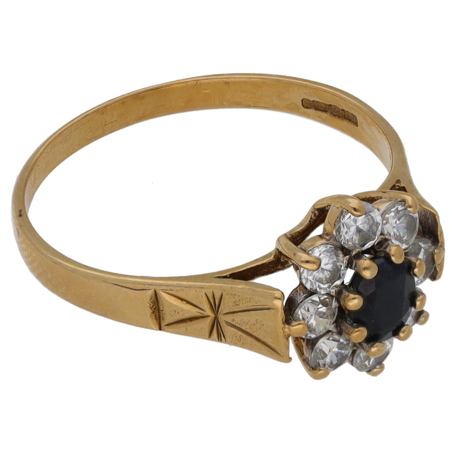 9ct Gold Sapphire & Cubic Zirconia Dress/Cocktail Ring Size R