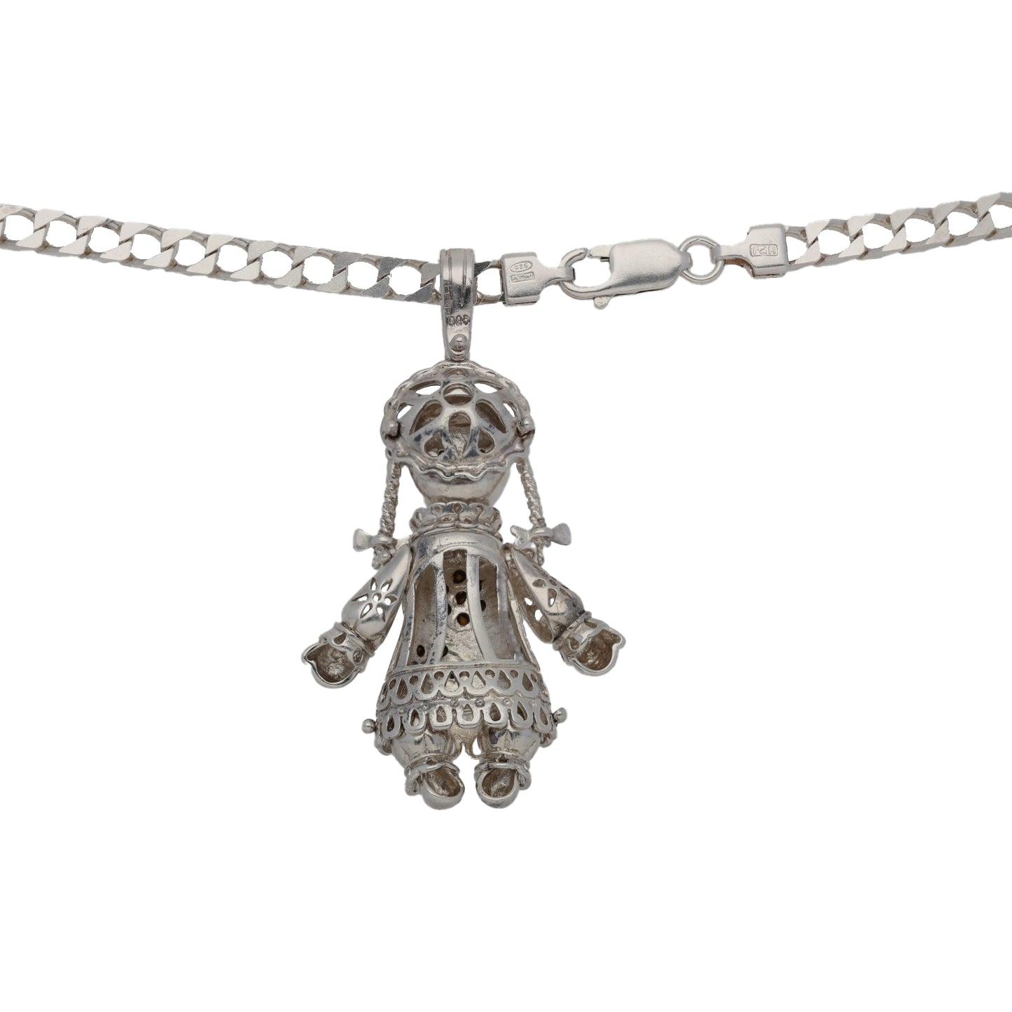 Sterling Silver Imitation Gems Dolly Pendant With Chain