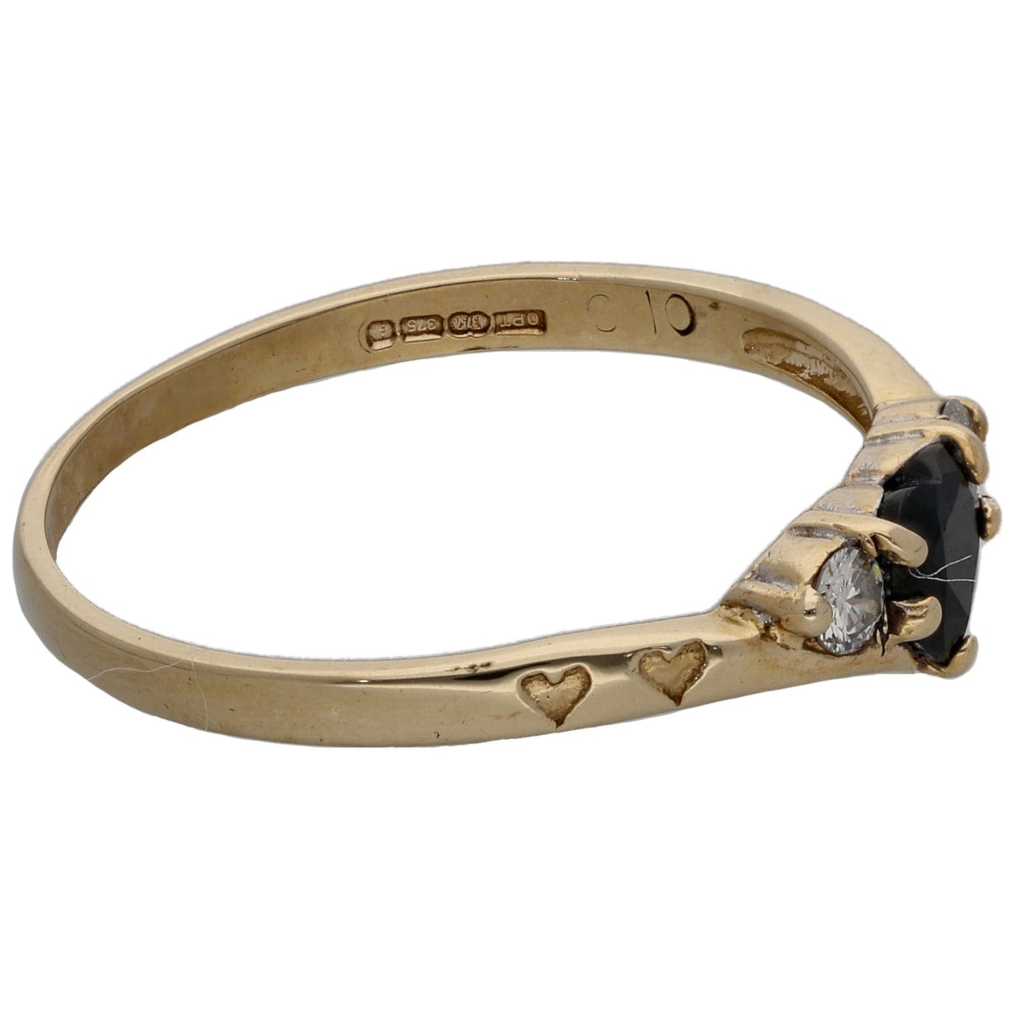 9ct Gold Sapphire & 0.10ct Diamond Three Stone Ring Size S