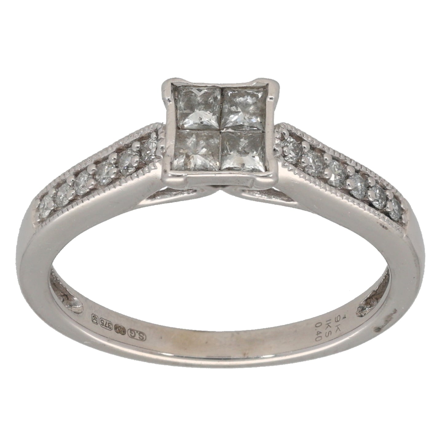 9ct White Gold 0.04ct Square Cut Diamond Dress/Cocktail Ring Size M
