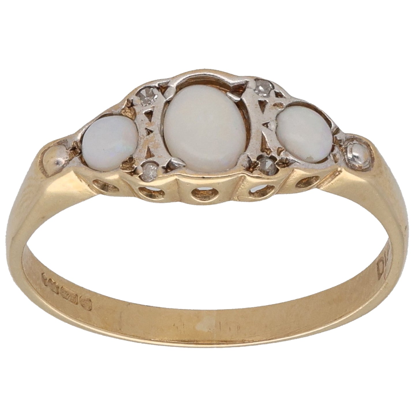 9ct Gold Opal & 0.02ct Diamond Dress/Cocktail Ring Size P