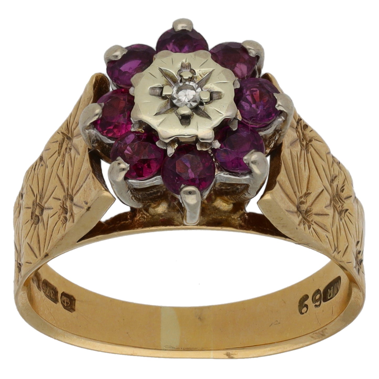 9ct Gold Ruby & 0.07ct Diamond Dress/Cocktail Ring Size M