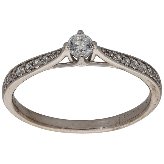 9ct White Gold Cubic Zirconia Single Stone Ring with Accent Stones Size Q