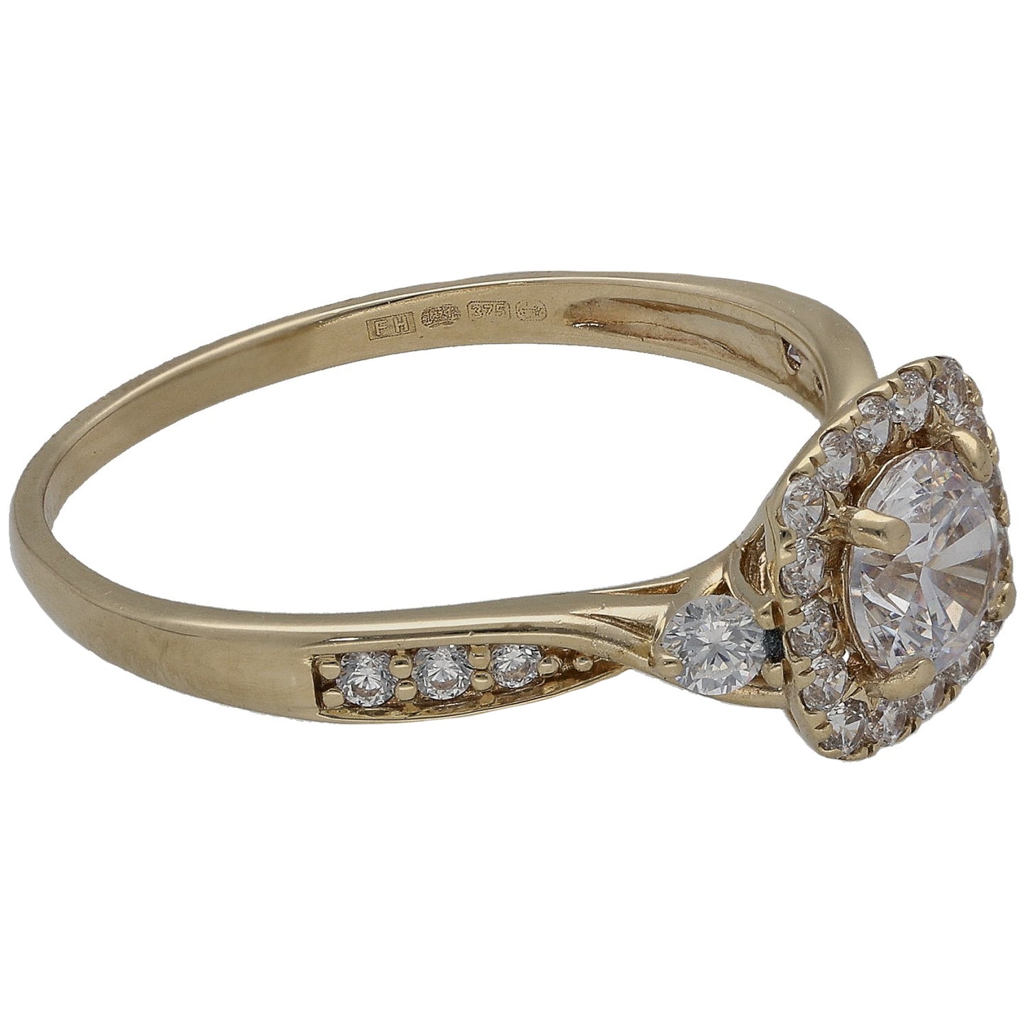 9ct Gold Cubic Zirconia Halo Ring Size R