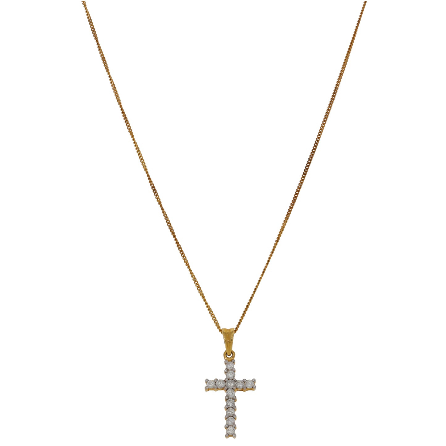 18ct Gold 0.36ct Diamond Cross Pendant With Chain