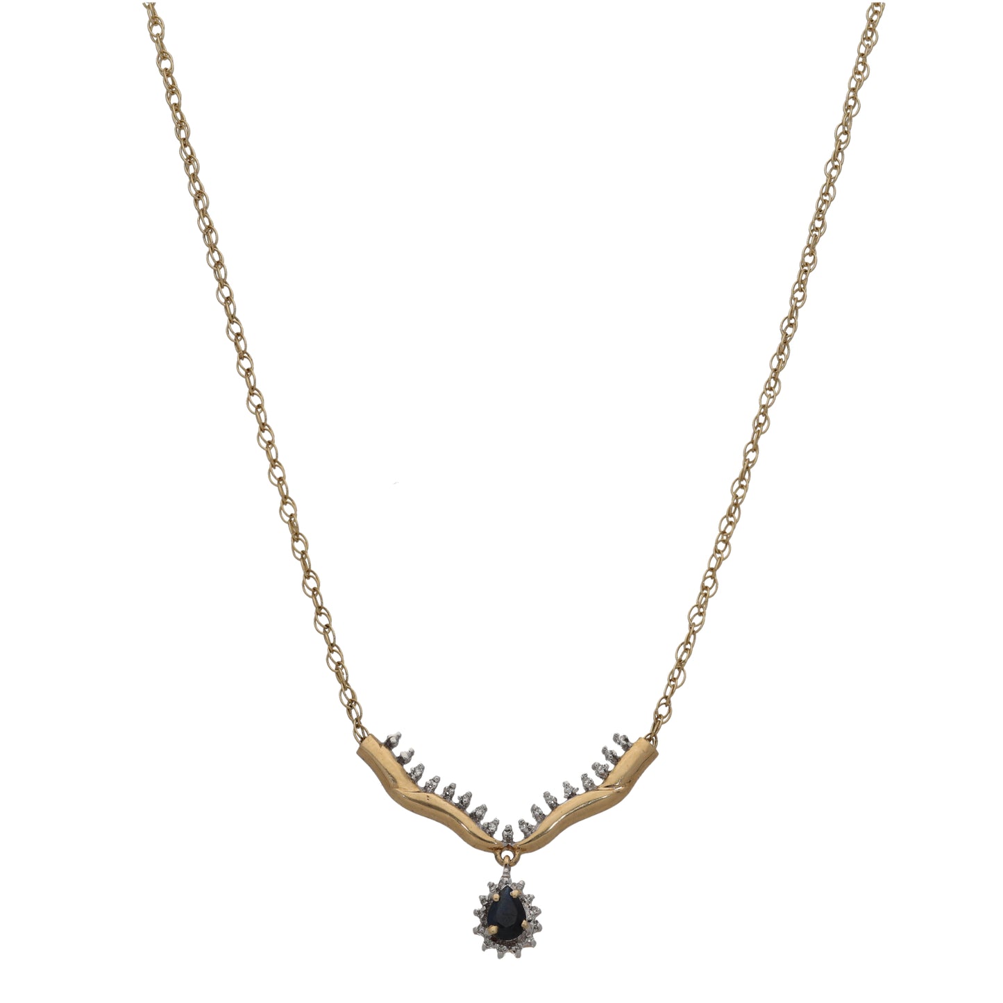 9ct Gold Sapphire & 0.13ct Diamond Fancy Necklace 18"