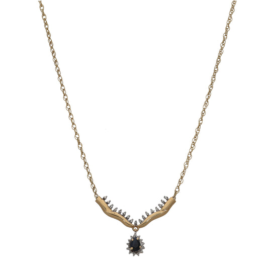 9ct Gold Sapphire & 0.13ct Diamond Fancy Necklace 18"
