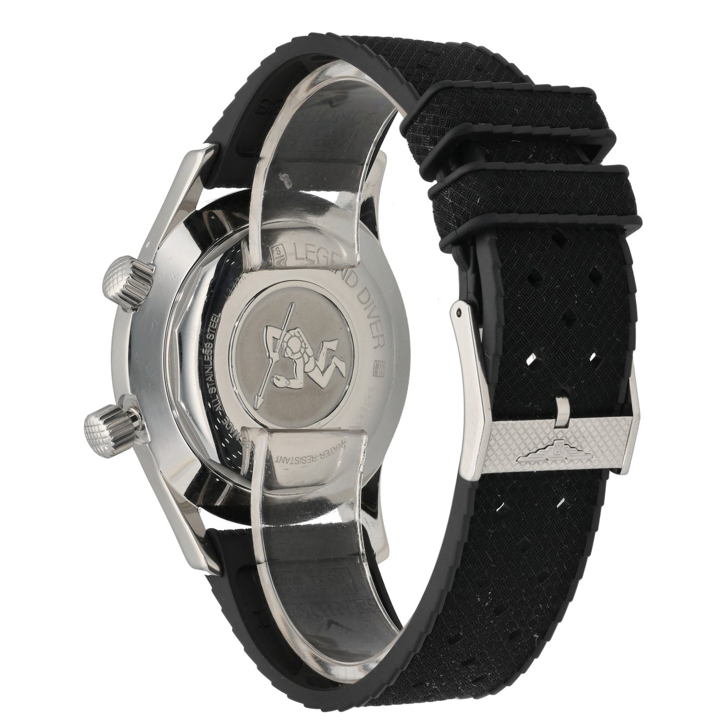Longines Legend Diver L3.674.4, Automatic watch with black rubber bracelet, rear image