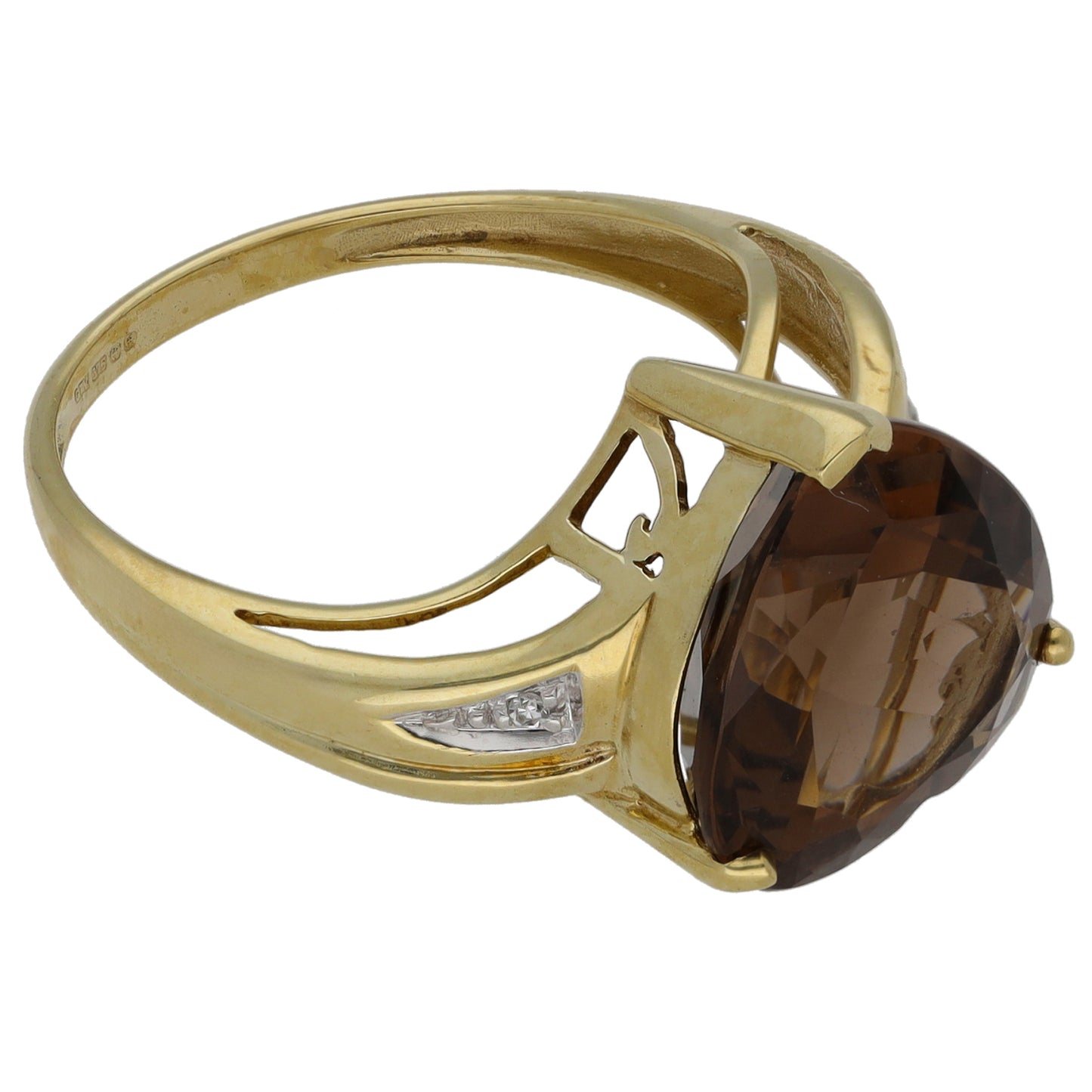 9ct Gold Smoky Quartz & Cubic Zirconia Dress/Cocktail Ring Size O