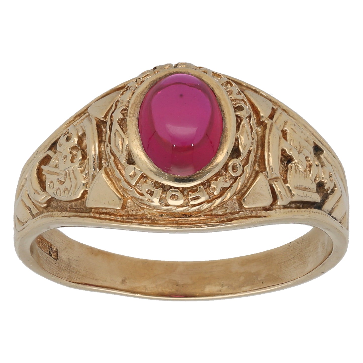 9ct Gold Man Made Ruby College Ring Size Y