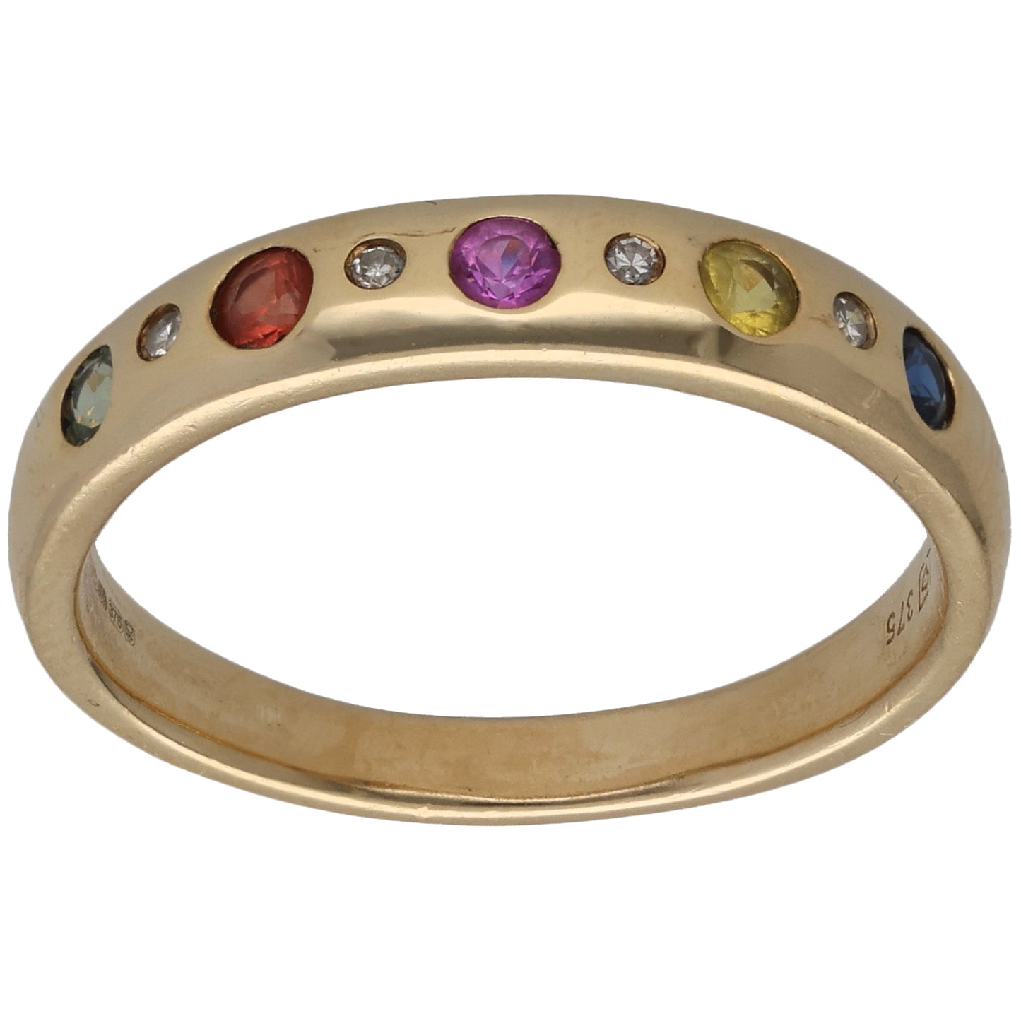 9ct Gold Sapphire & 0.04ct Diamond Half Eternity Ring Size R