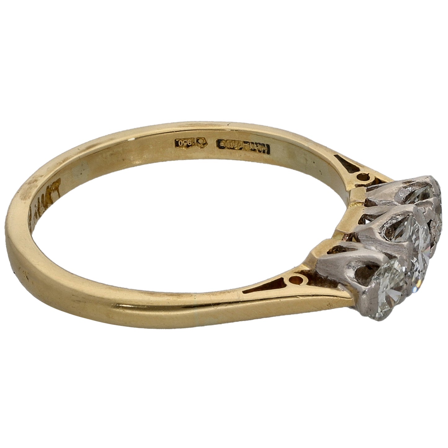 18ct Gold 0.63ct Diamond Trilogy Ring Size K