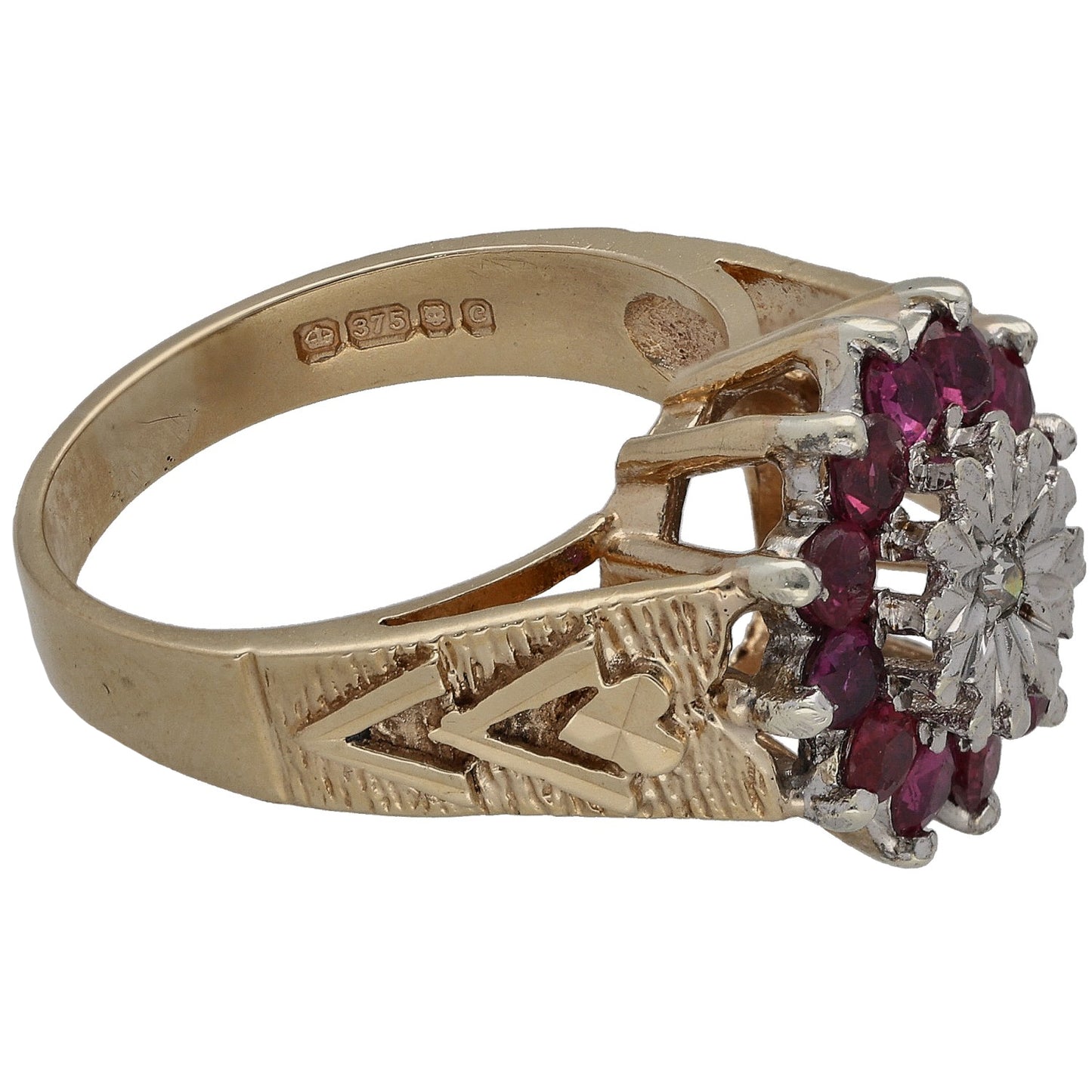 9ct Gold Ruby & 0.005ct Diamond Cluster Ring Size M