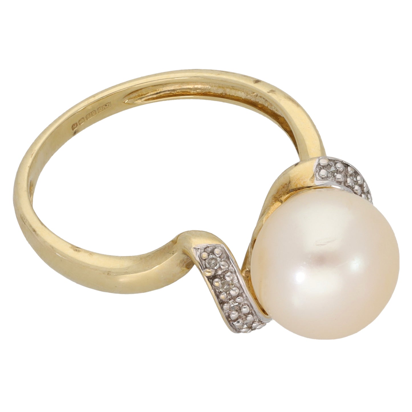 9ct Gold 0.10ct Diamond & Cultured Pearl Dress/Cocktail Ring Size N