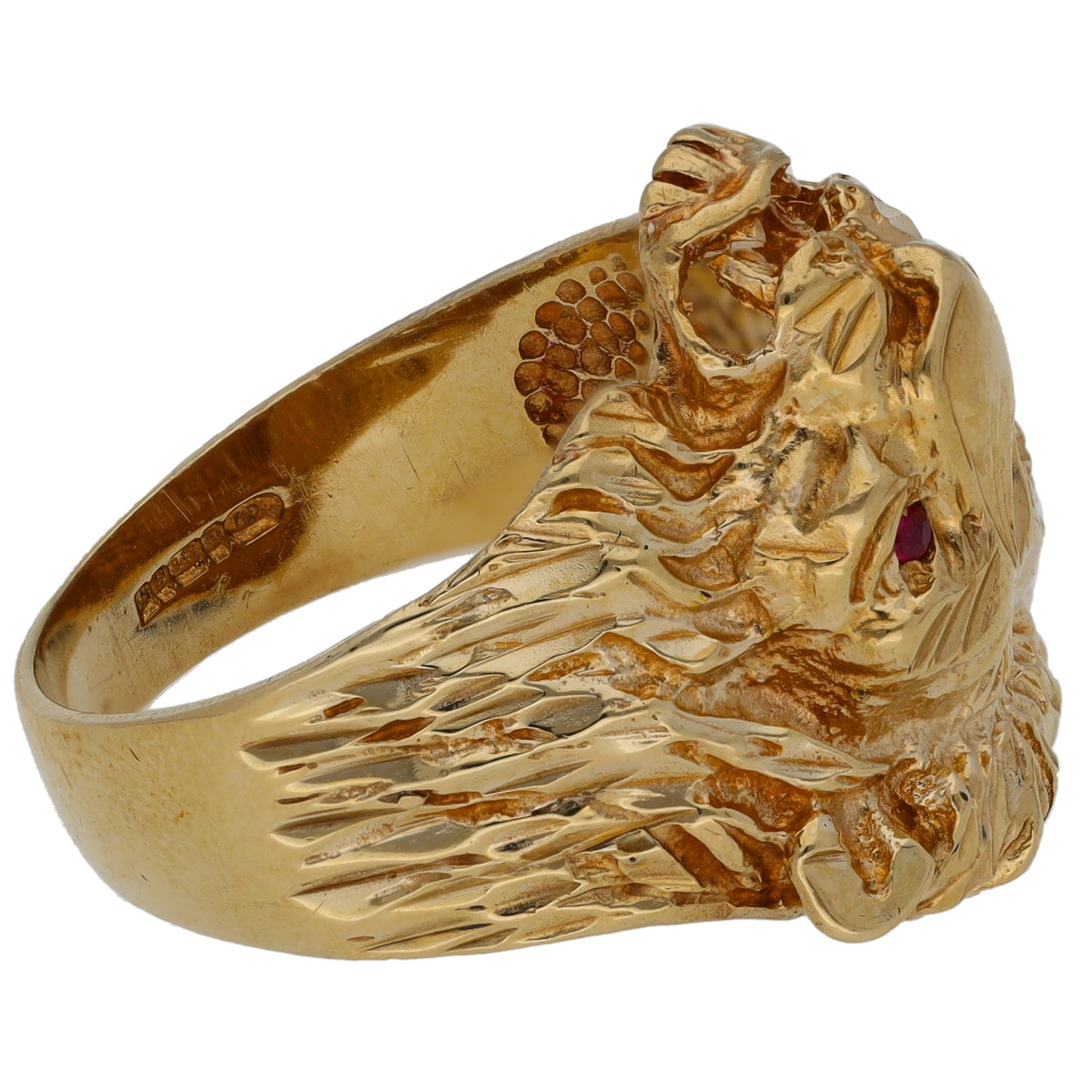 9ct Gold Ruby Lion's Head Ring Size S