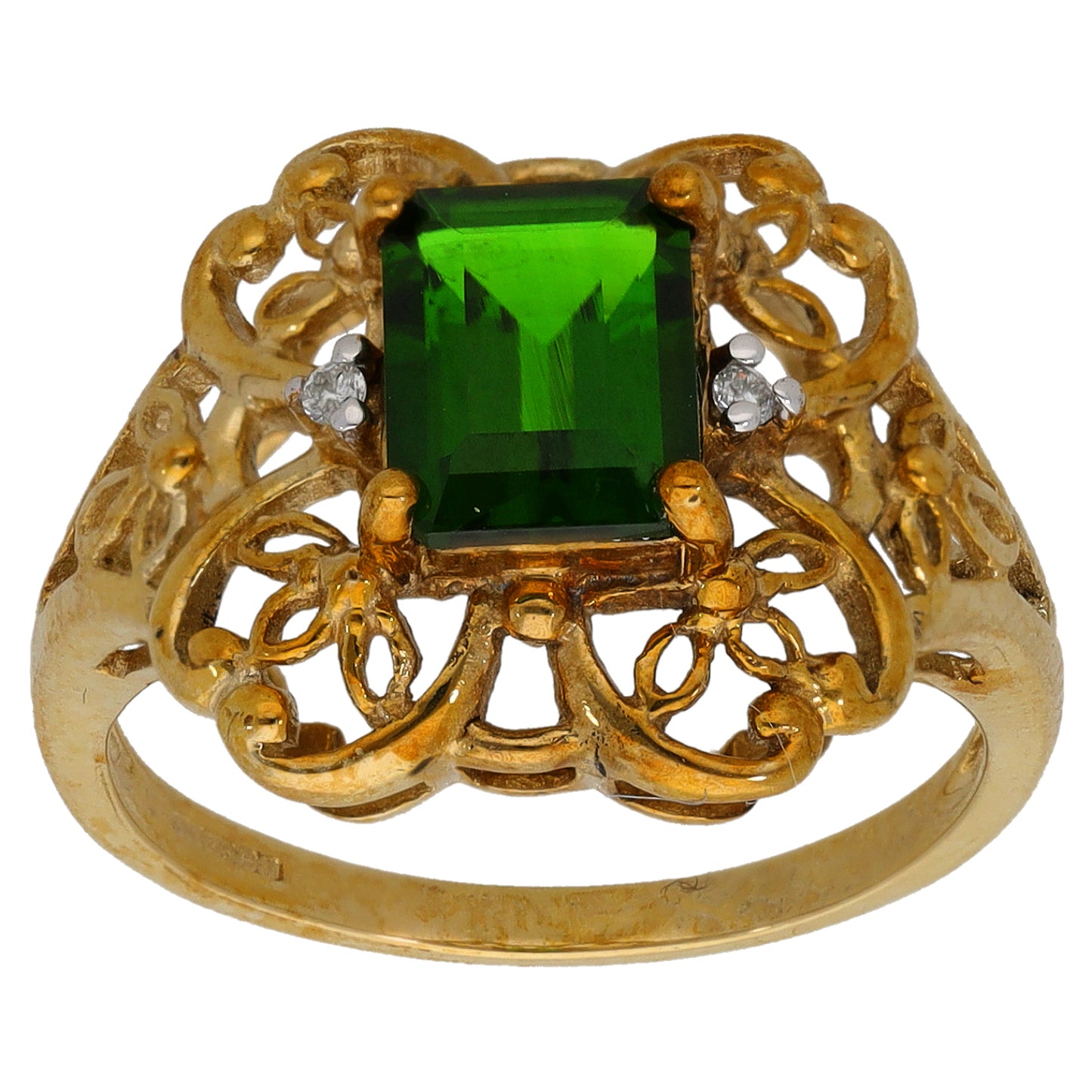 9ct Gold Diopside & 0.01ct Diamond Dress/Cocktail Ring Size N