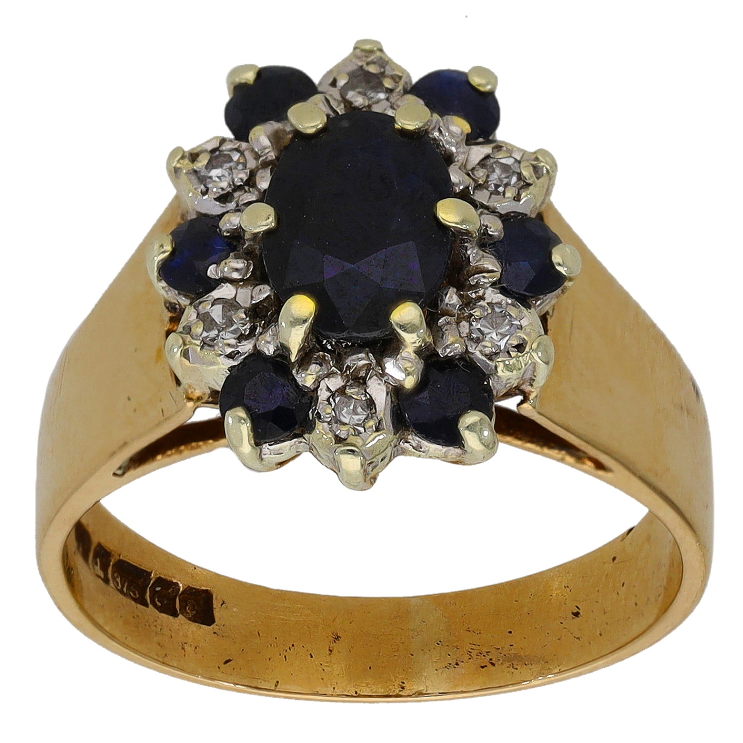 9ct Gold Sapphire & 0.03ct Diamond Dress/Cocktail Ring Size M