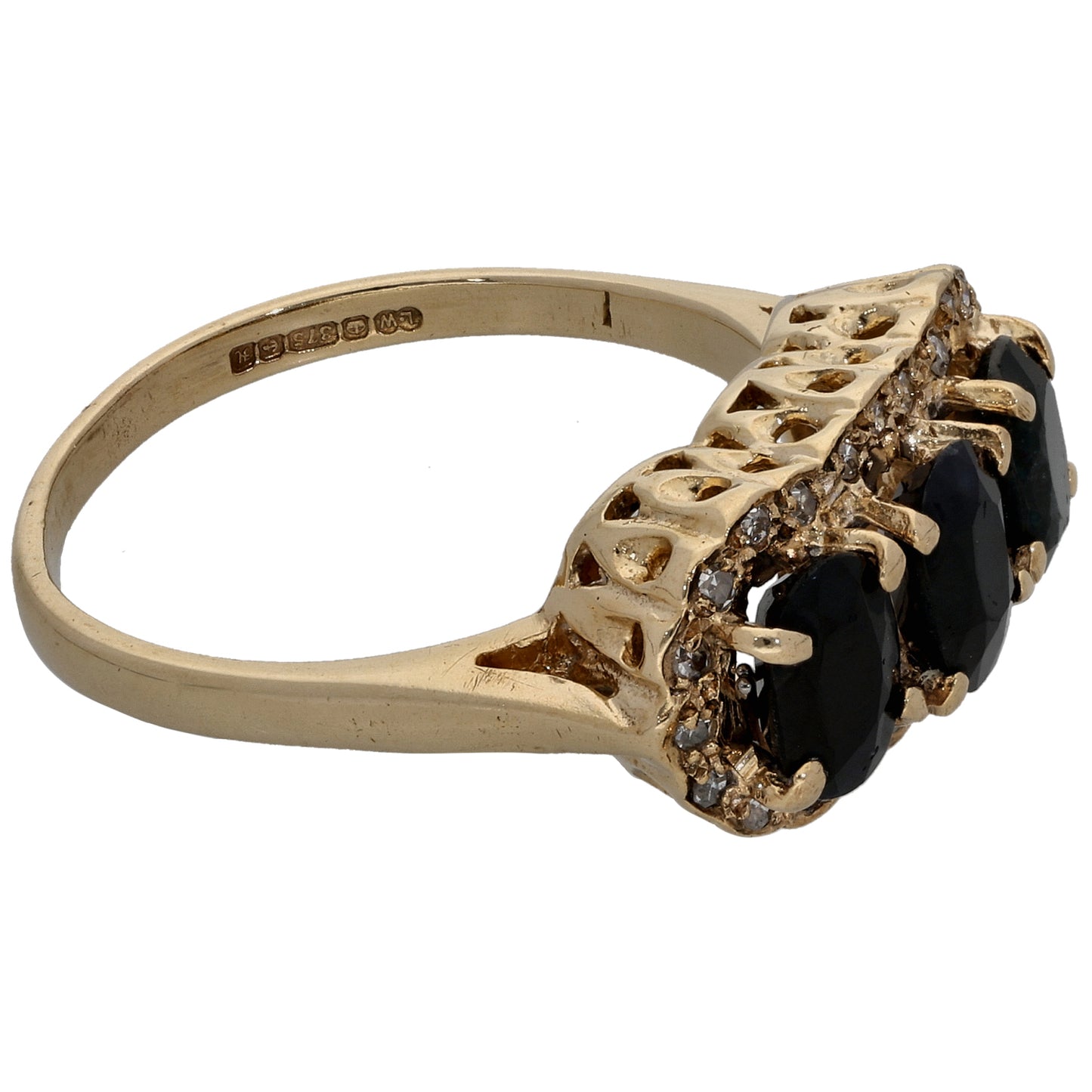 9ct Gold Sapphire & 0.12ct Diamond Dress/Cocktail Ring Size L