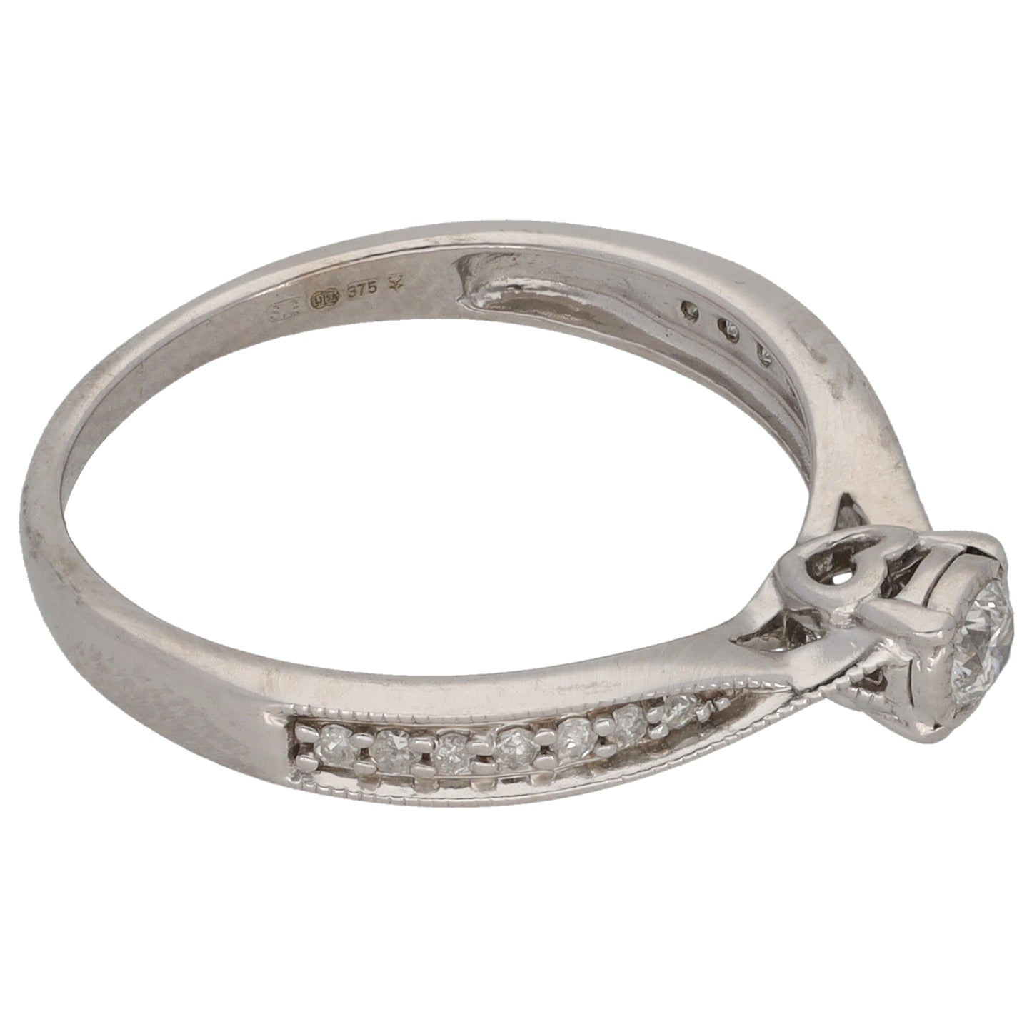 9ct White Gold 0.20ct Diamond Solitaire Ring With Accent Stones Size N