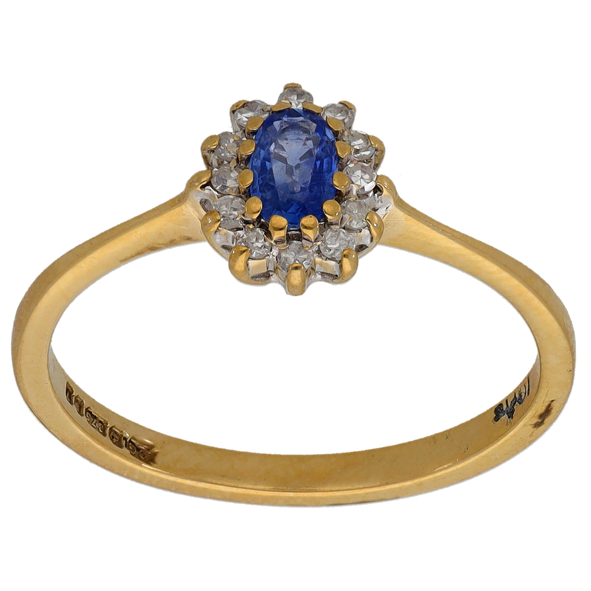 9ct Gold 0.10ct Round Diamond & Sapphire Cluster Ring Size M