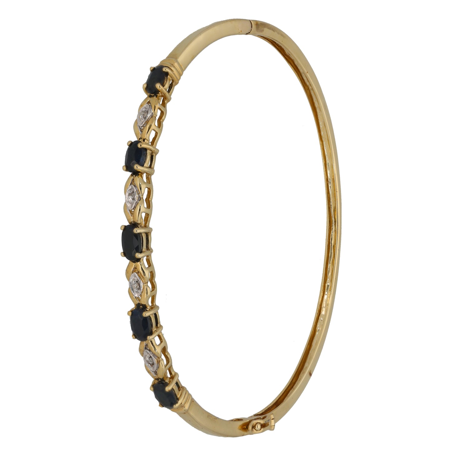 9ct Gold 0.02ct Diamond & Sapphire Hinged/Clasp Bangle