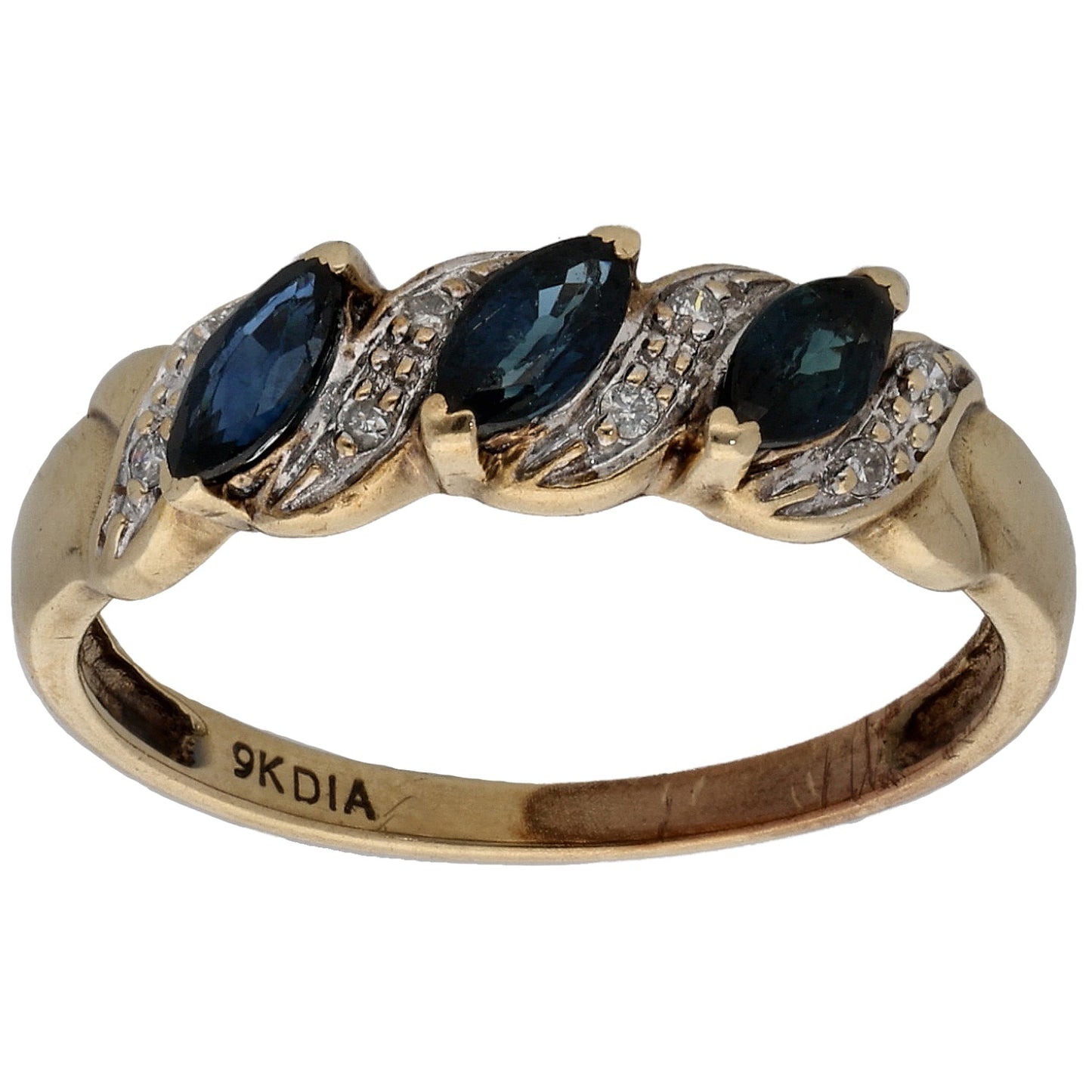 9ct Gold Sapphire & 0.04ct Diamond Dress/Cocktail Ring Size O