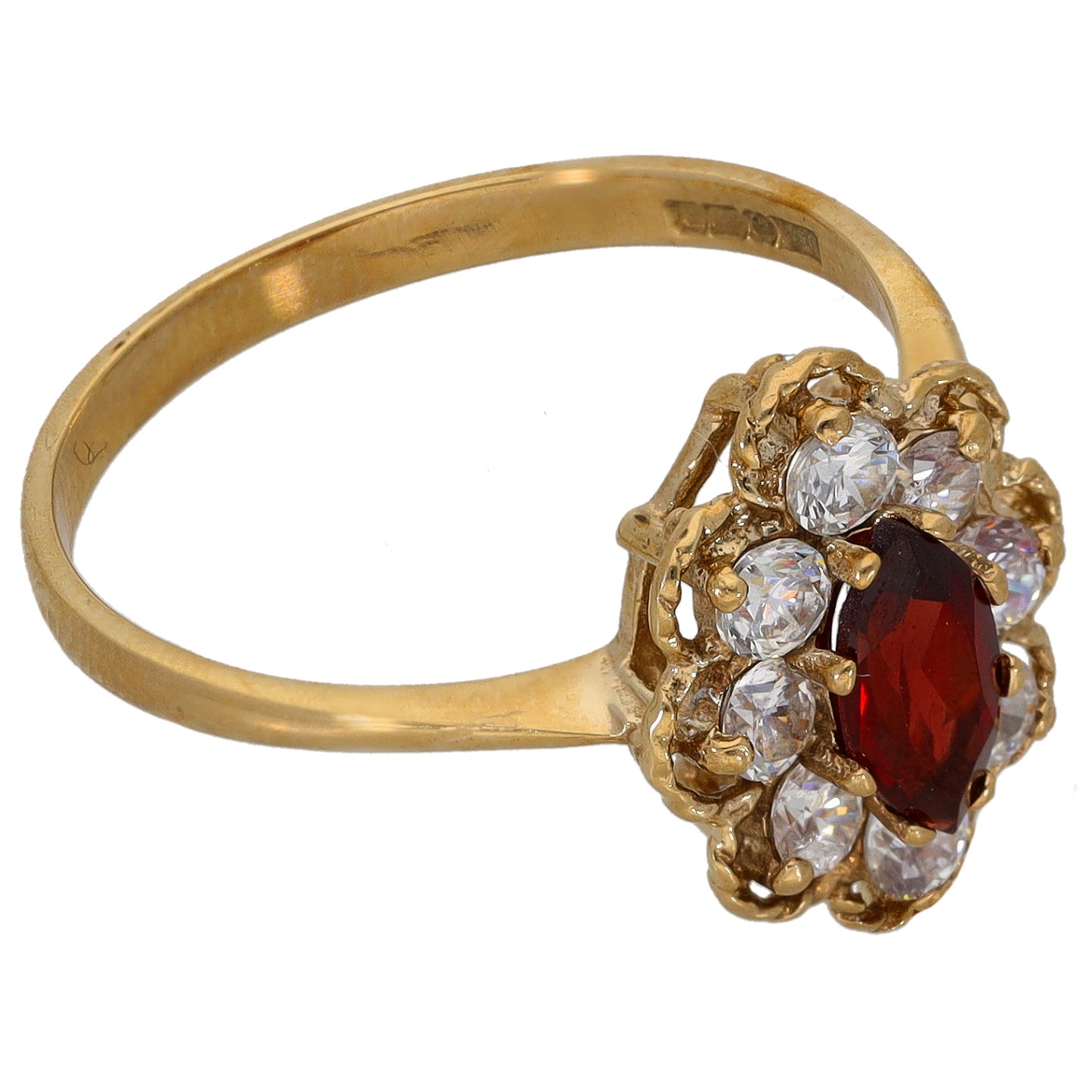 9ct Gold Garnet & Imitation Dress/Cocktail Ring Size R