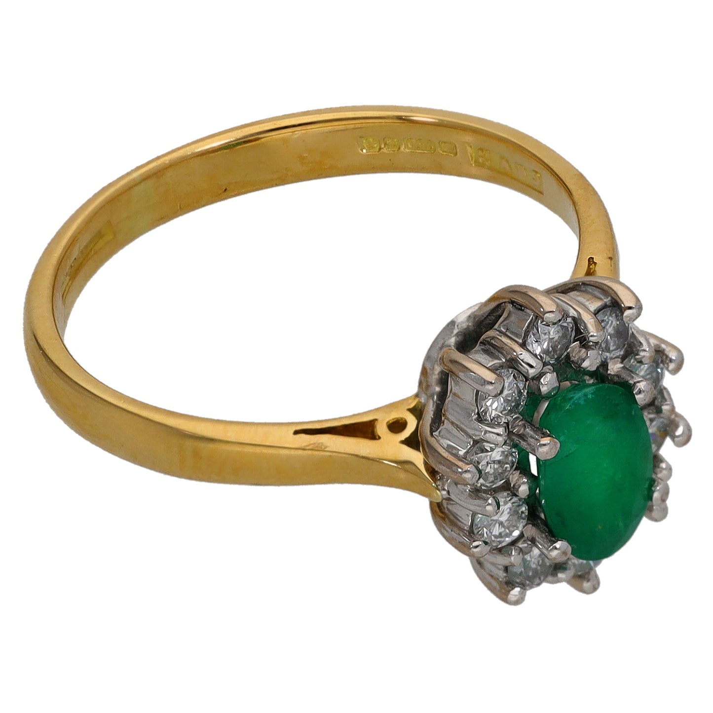18ct Gold Emerald & 0.20ct Diamond Cluster Ring Size L
