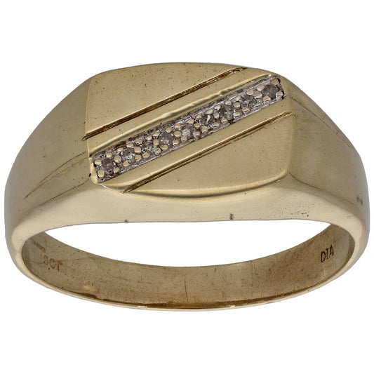 9ct Gold 0.045ct Diamond Patterned Signet Ring Size Z