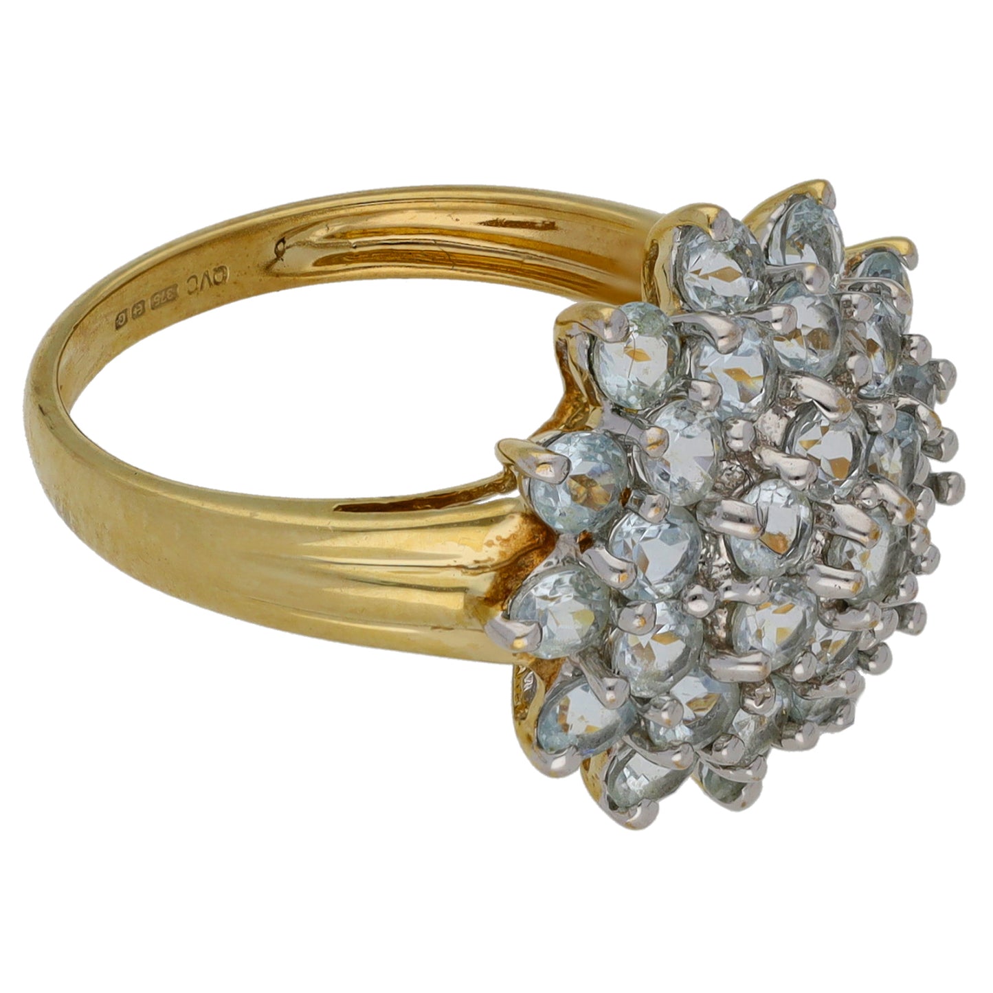9ct Gold Aquamarine Cluster Size N