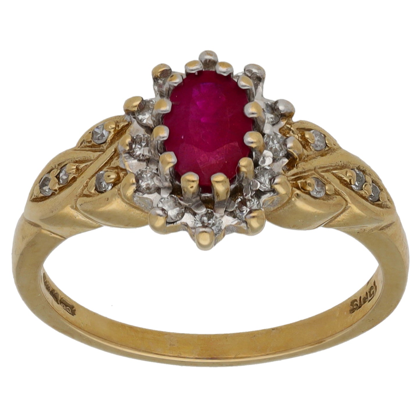 9ct Gold Glass Filled Ruby & 0.15ct Diamond Dress/Cocktail Ring Size M