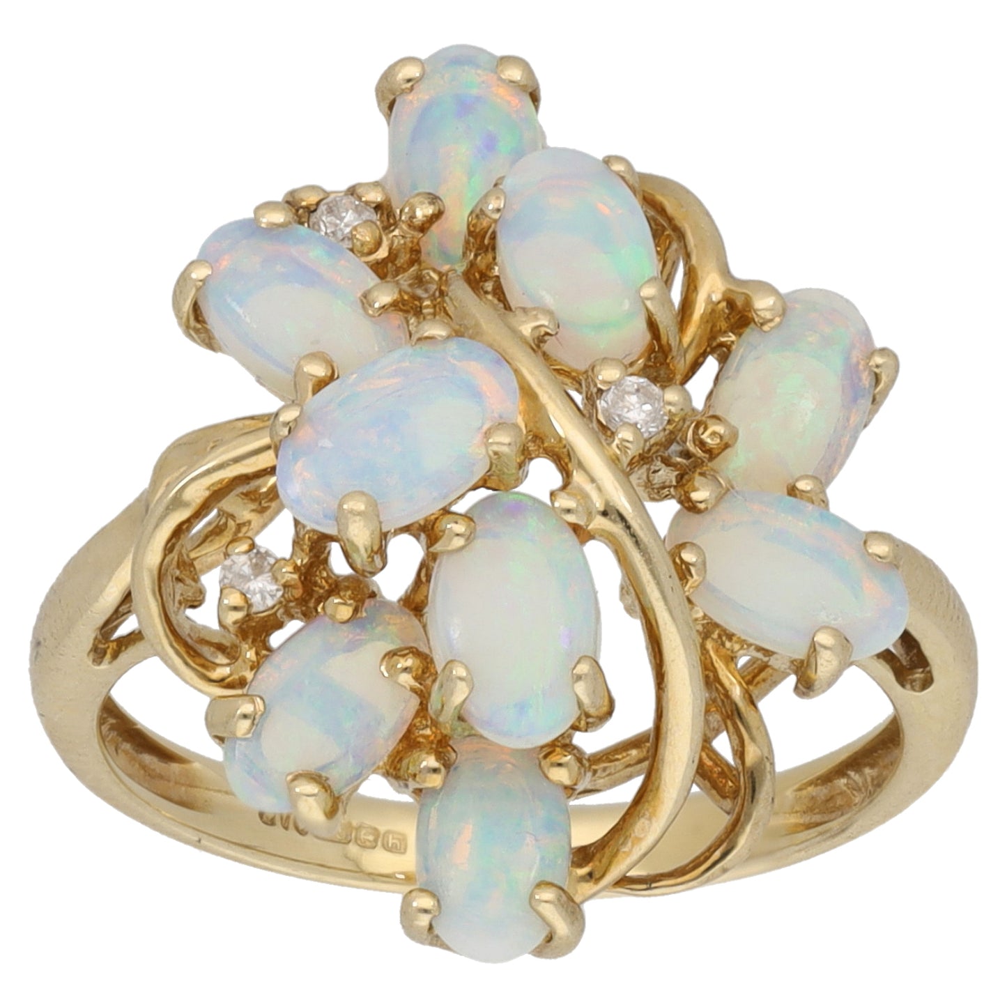 9ct Gold Opal & 0.03ct Diamond Dress/Cocktail Ring Size K