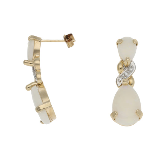 9ct Gold Opal & 0.03ct Diamond Drop Earrings
