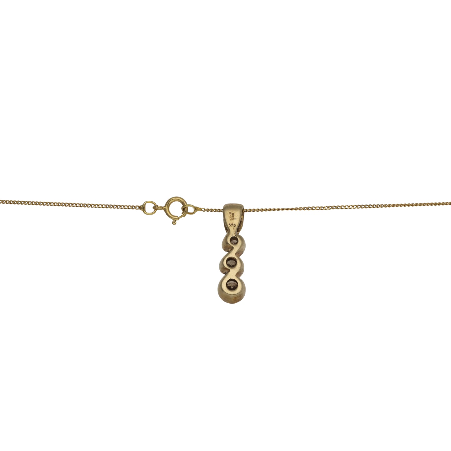 9ct Gold 0.30ct Diamond Three Stone Pendant With Chain