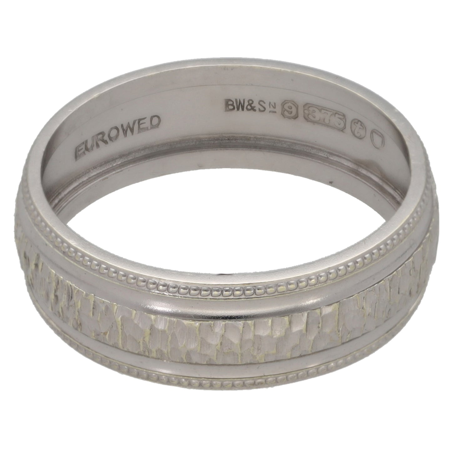 9ct White Gold Patterned Wedding Ring Size M
