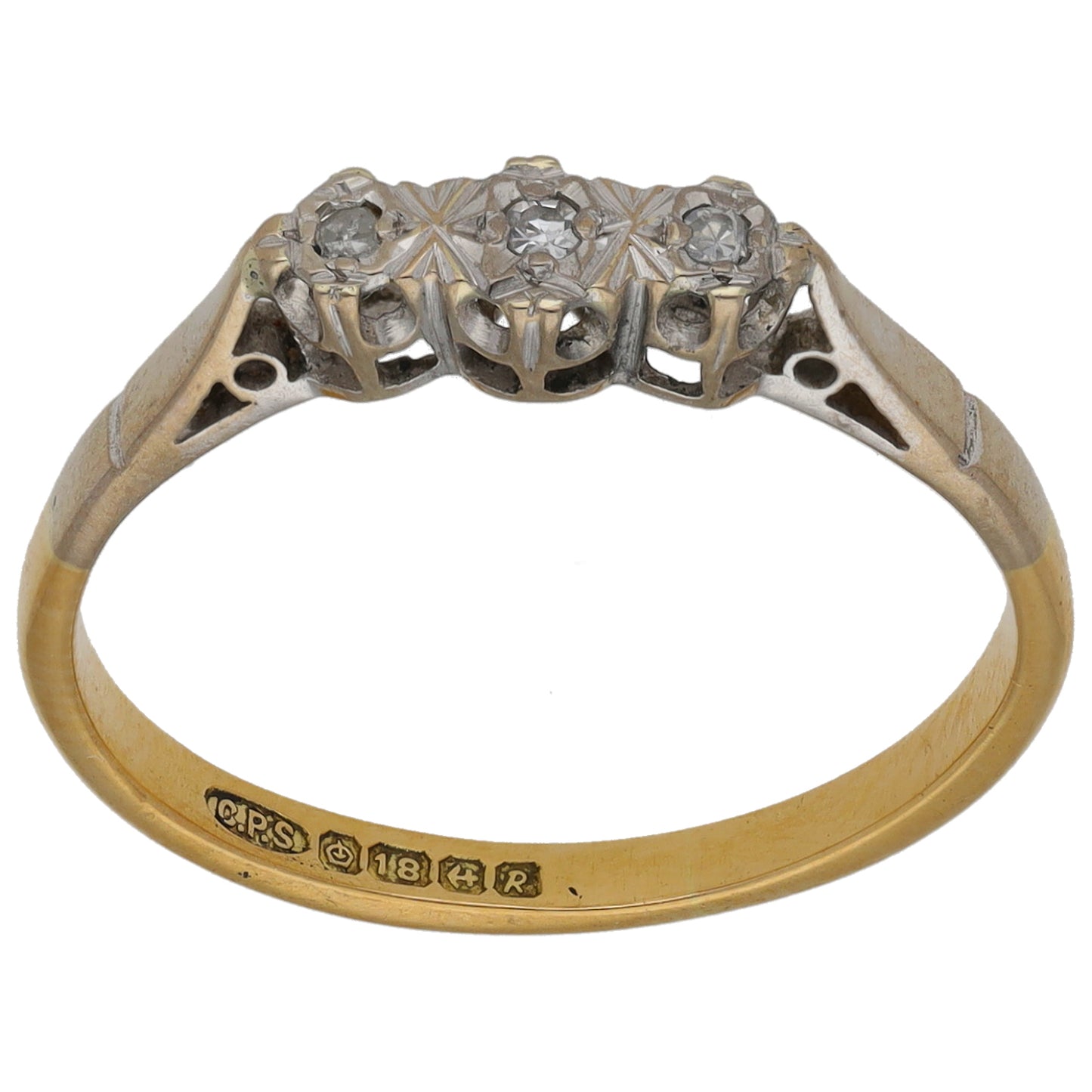 18ct Gold 0.03ct Diamond Trilogy Ring Size P