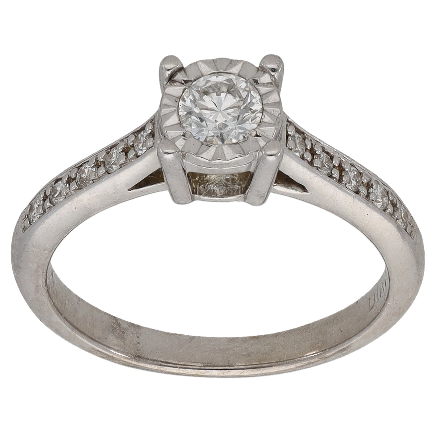 9ct White Gold 0.35ct Diamond Solitaire Ring With Accent Stones Size L