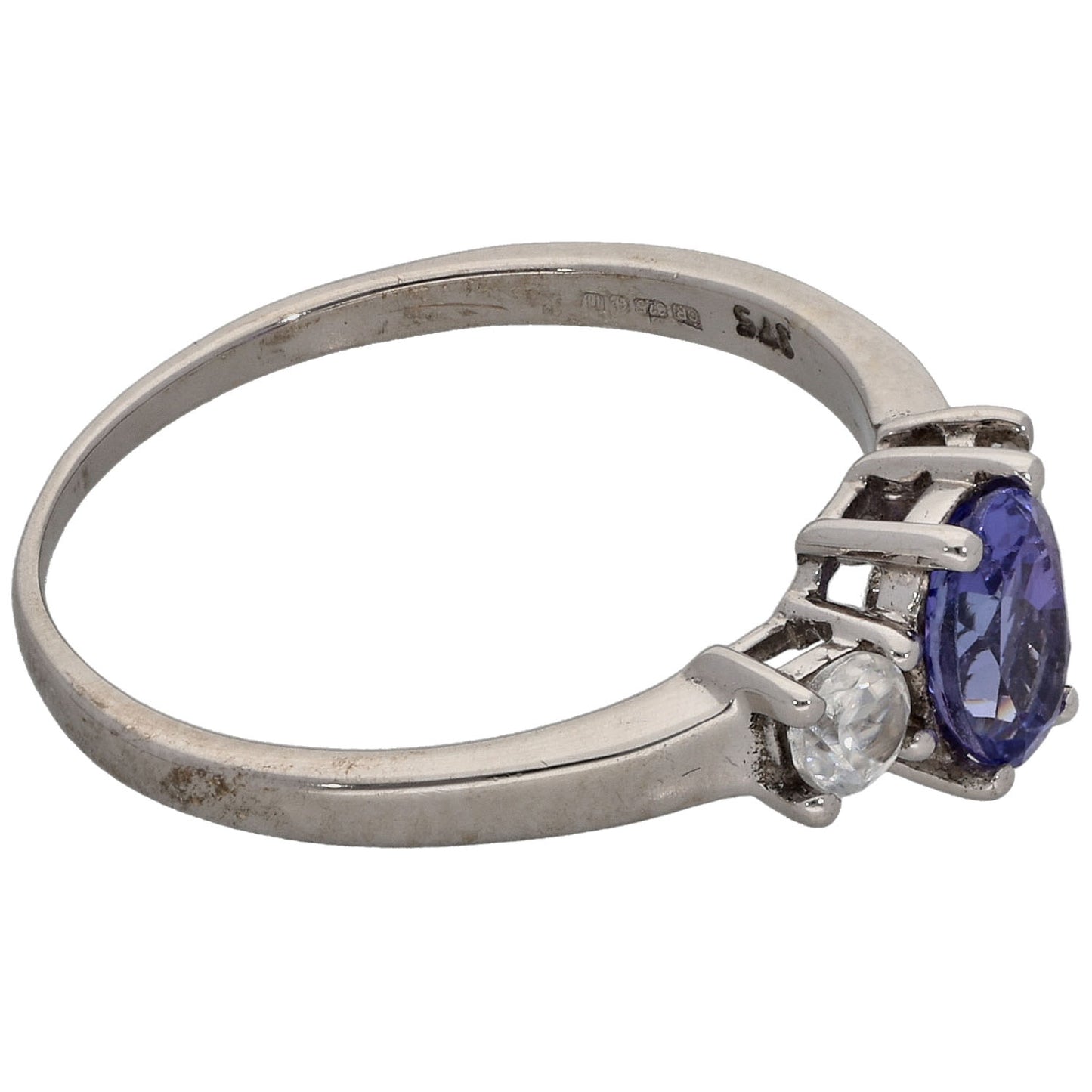 9ct White Gold Tanzanite & Imitation Gems Three Stone Ring Size N