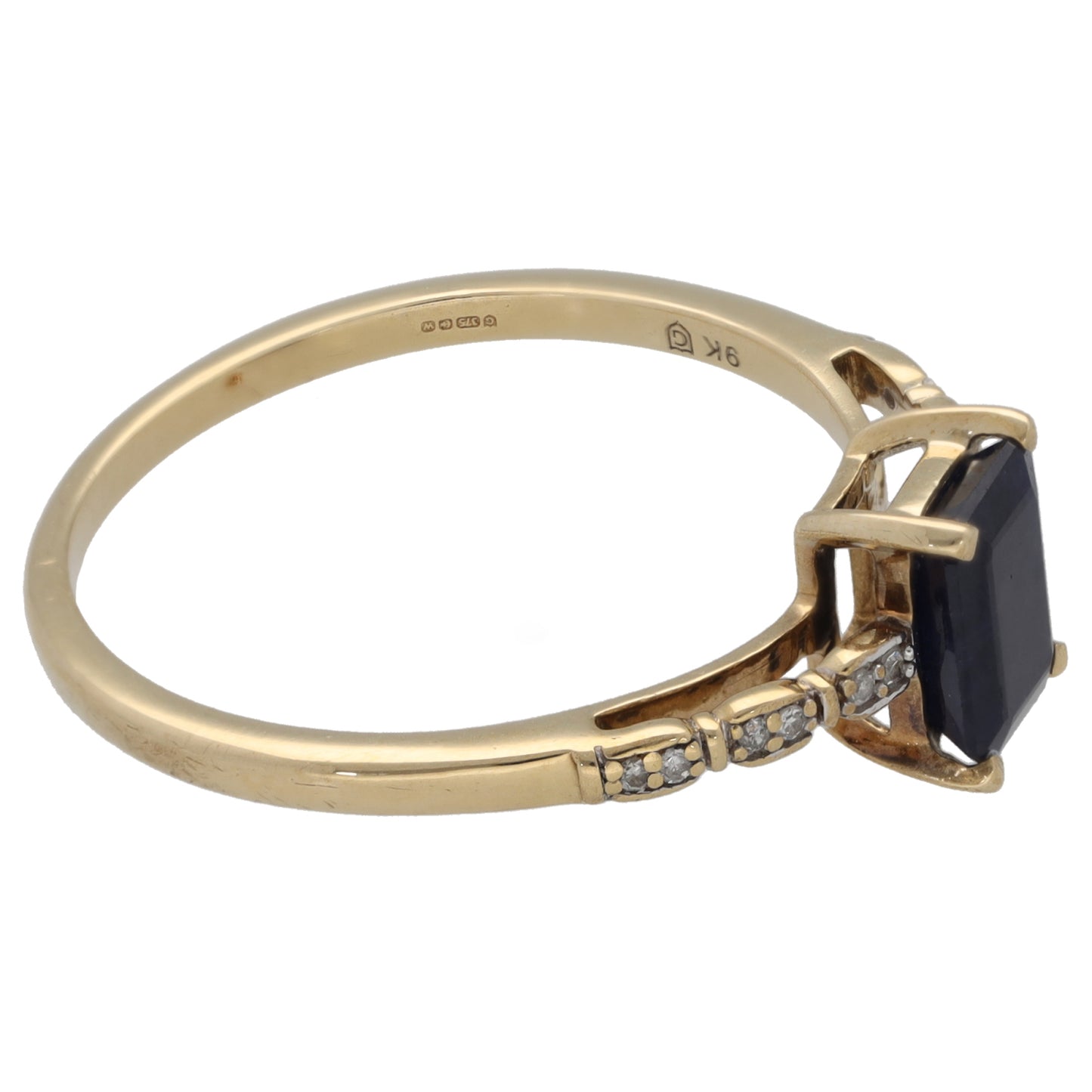 9ct Gold Sapphire & 0.06ct Diamond Dress/Cocktail Ring Size P