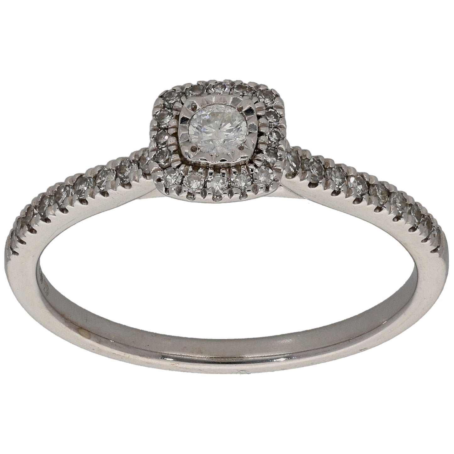 9ct White Gold 0.26ct Diamond Solitaire Ring With Accent Stones Size O