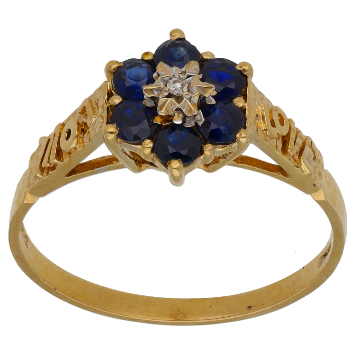 9ct Gold Sapphire & 0.005ct Diamond Cluster Ring Size N