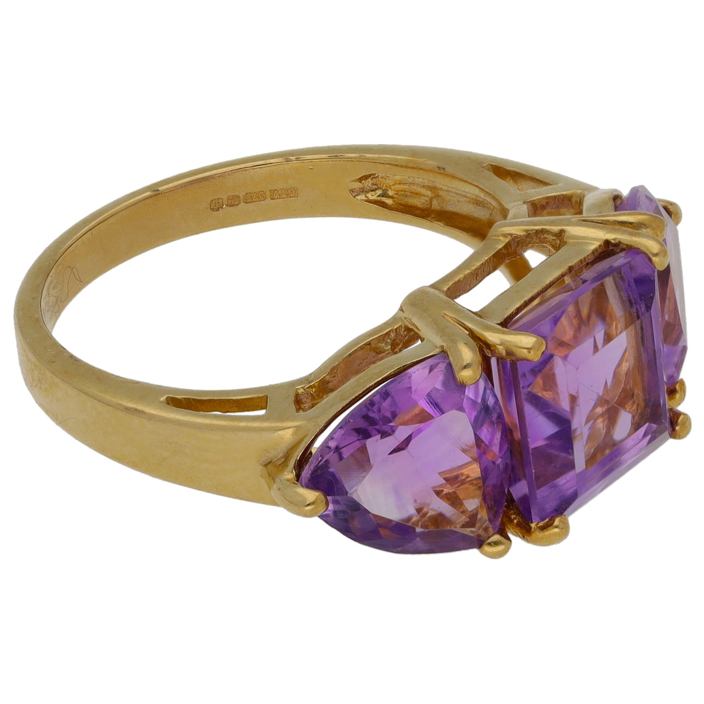 9ct Gold Amethyst Trilogy Ring Size N